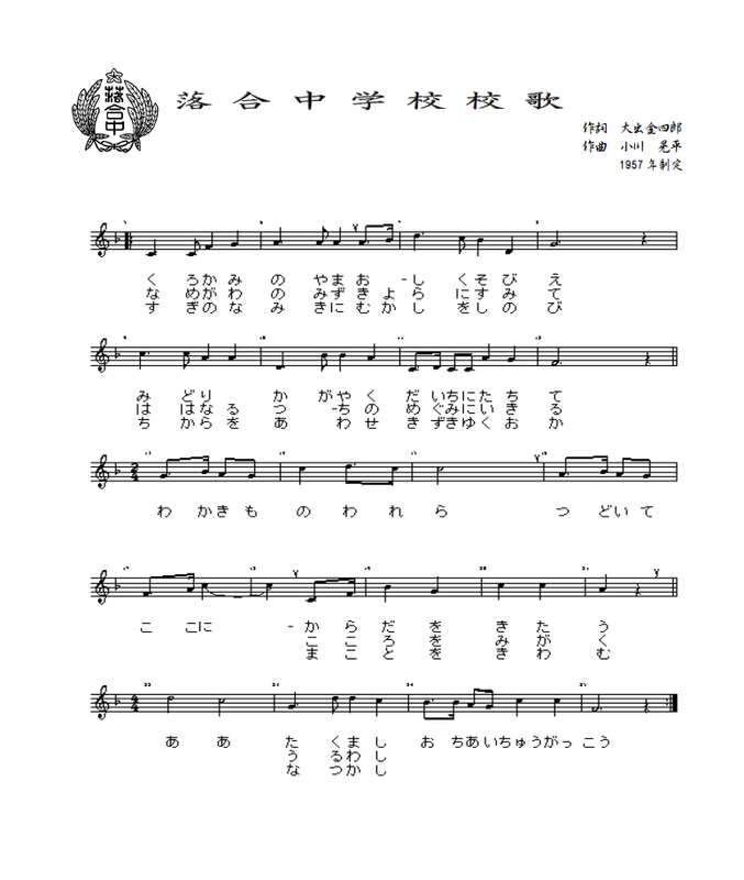 日光市立落合中学校校歌譜面